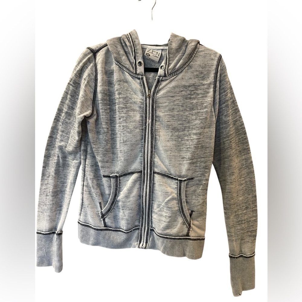 Zen Women’s Hoodie Jacket Gray Long Sleeve Full Zip Pockets Size Medium